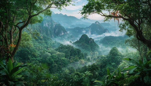 Fototapeta Lush equatorial rainforests of the Far East