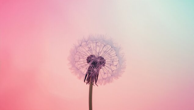 A brightly hued pastel backdrop features a close-up, softly blurred abstract dandelion with a very narrow depth of field.