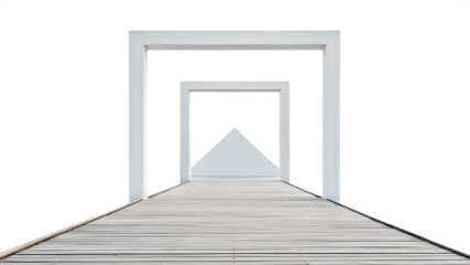 Abstract white corridor isolated on transparent background, perspective view