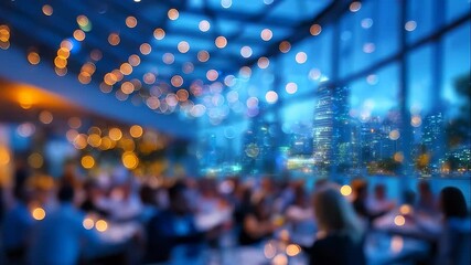 Atmospheric Blurred City View with Warm Bokeh Lighting at a Sophisticated Night Event