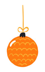 Christmas ornament, tree decoration, bauble, ball isolated on transparent. Hand drawn flat vector illustration. Traditional holiday, Xmas, New Year, seasonal design element, clip art