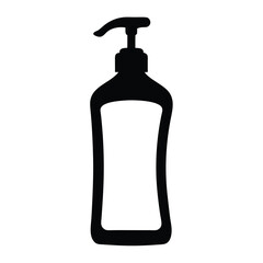Minimalist silhouette of a lotion bottle with dispenser pump on a white background
