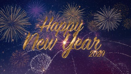 Festive Gold Fireworks Display with New Year Greetings Against a Dark Sky