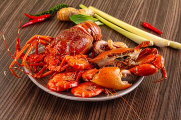 Seafood plate - lobster, crab, prawm octopus