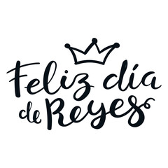 Three Kings Day in Spanish hand lettering, handwritten typography isolated on transparent. Hand drawn text, calligraphy. Vector illustration. Epiphany seasonal design element, holiday clip art