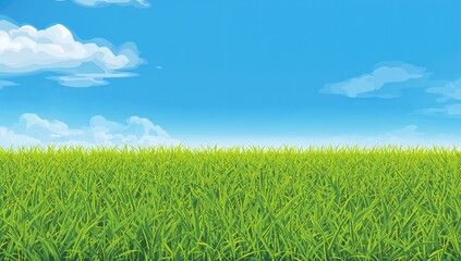 Obraz premium A beautiful summer landscape featuring clear blue skies and vibrant green grass, vector illustration on a white background