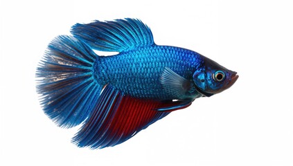 Fototapeta premium Detailed Shot of a Vibrant Blue Betta Fish Against a White Backdrop
