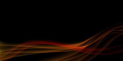 Abstract background with multiple overlapping wave curves in orange black gradient