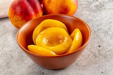Sweet juicy canned peaches dessert