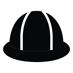 Black and white minimalist icon illustration of a hard safety helmet
