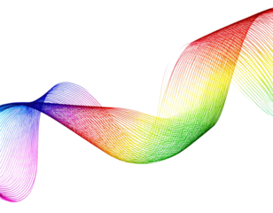 A vibrant, swirling ribbon of rainbow colors against a stark black background