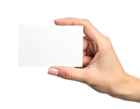 A hand gently presenting a plain, blank rectangular card, offering space for a message