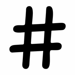 Black doodle style hashtag icon, vector illustration, hand drawn black symbol