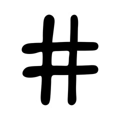 Black doodle style hashtag icon, vector illustration, hand drawn black symbol