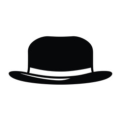 Elegant Black Bowler Hat with White Band on a White Background