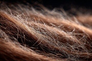 Hair texture showing dry brown strands mixed with graying hairs