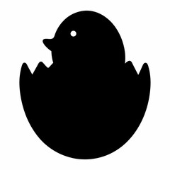 Black silhouette of a chick hatching from an egg, standing out
