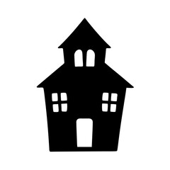 Minimalist Silhouette of a Spooky Halloween House with Gothic Architecture Style