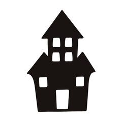 Spooky Haunted House Silhouette with Windows and Door for Halloween Decoration