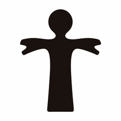 Stylized depiction of a person with arms outstretched in black silhouette