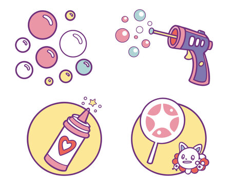 Cute toy collection with bubble gun and lollipop
