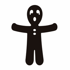 Simple black and white illustration of a shocked gingerbread man figure
