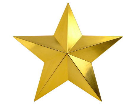 A shiny, golden five-pointed star isolated on a black background