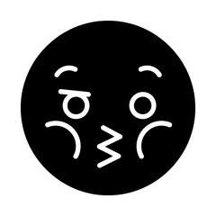 Minimalist Black Circle Kissing Emoji Icon with Line Art Details