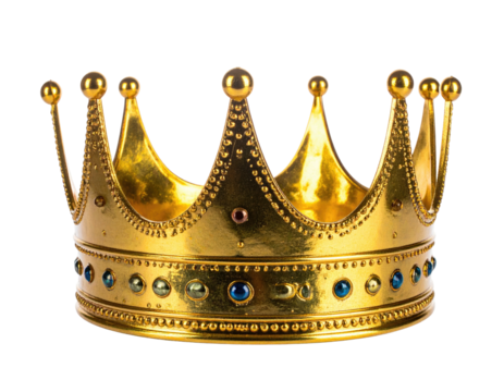 A gleaming, golden royal headpiece featuring multiple arches and jeweled adornments