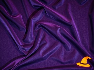 Purple silk fabric texture with witch hat icon