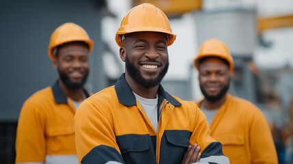 Supervisors motivating port workers through recognition programs, symbolizing creativity, teamwork, and employee engagement. three-quarter wide angle, cinematic color correction, gentle backlight,