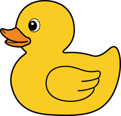 Cute yellow rubber duck with orange beak and friendly eyes for bath time fun and childhood joy isolated on transparent background