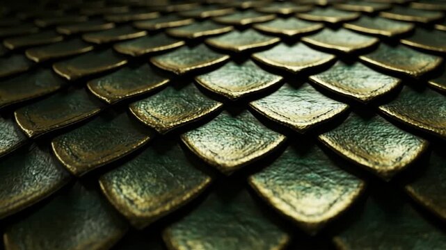 Mythical green and gold dragon scales in a cinematic close-up, a powerful background for fantasy video games.