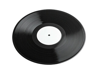 A close-up shot of a vinyl record, showcasing the black surface and blank label