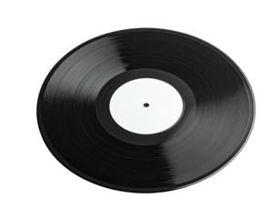 A close-up shot of a vinyl record, showcasing the black surface and blank label