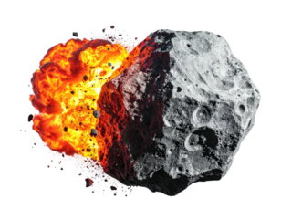 A celestial body being dramatically split by a vibrant explosion, dark background