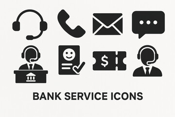 Bank Customer Service Icons – Solid Filled Set for Support & Communication