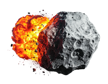 A celestial body being dramatically split by a vibrant explosion, dark background