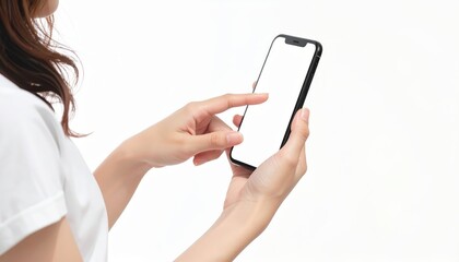 Woman holding modern smartphone engaging with personal mobile technology image shows female holding communication device focus on user interaction with digital screen