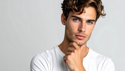 Man in white shirt image depicts male individual dressed in white shirt conveying simple and clean appearance