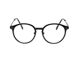Fototapeta premium Black eyeglasses, circular lenses, positioned centered against black backdrop