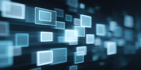 Glowing rectangle digital rectangle abstract network blue light motion blur technology interface data stream futuristic display virtual screen holographic panel