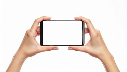 Woman holding smart phone woman uses smart phone device held in hands likely for communication or entertainment