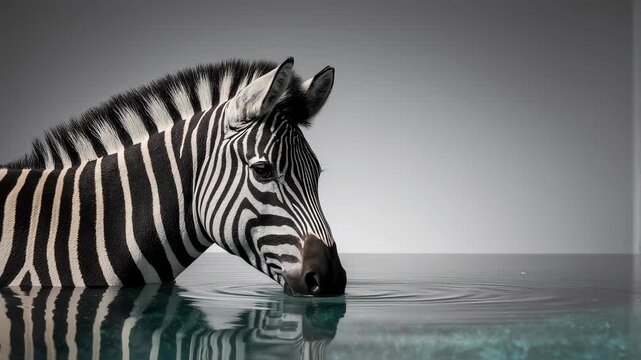Zebra Drinking Water - A Striking Wildlife Portrait in Black and White.