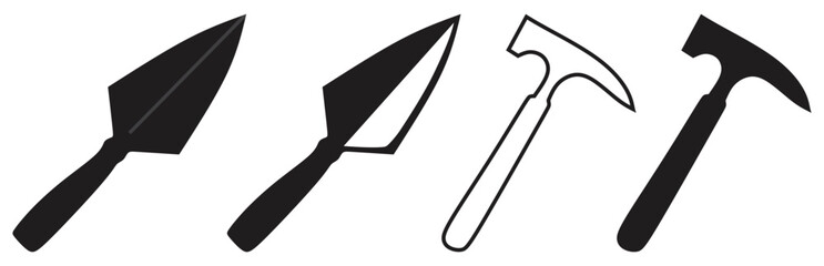 Obraz premium Silhouette illustration of trowel and hammer tools.