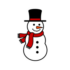 ai generative Simple flat vector icon of a snowman with hat and scarf, minimal line art, black outline, centered on white background