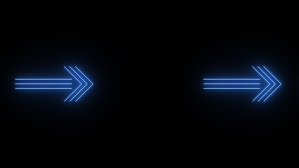 Neon glowing Glow Effect Right-Pointing Navigation Symbols illustration on black background.