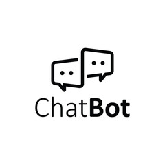 Creative ChatBot logo vector combining two speech bubbles with expressive eye emoticons, modern minimal design, perfect for tech, AI, messaging, and digital branding.