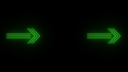 Neon glowing Glow Effect Right-Pointing Navigation Symbols illustration on black background.