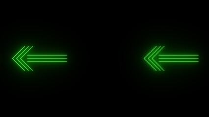 Neon glowing Glow Effect Left-Pointing Navigation Symbols illustration on black background.